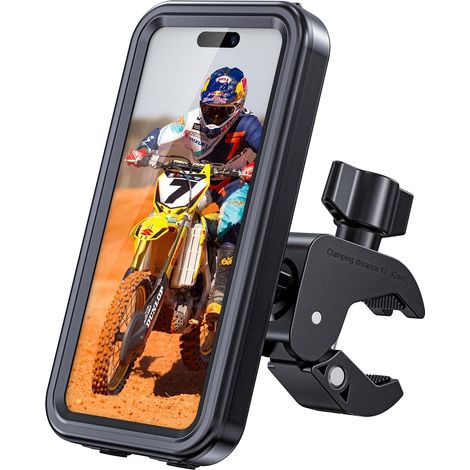 Support Téléphone Moto Etanche [Déverrouillage Rapide en 1S] Support Téléphone Vélo Rotation à 360° Porte Telephone Scooter de Guidon avec Ecran Tactile pour Téléphone Jusqu' à 6,9" (1/5)