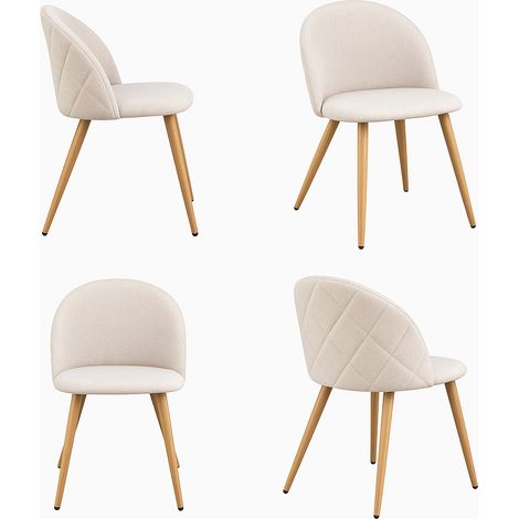 FurnitureR Set von 4 Esszimmerstühlen, modernes Design in Form einer Schale, weicher Beige Stoff mit Metallfüßen, eleganter Küchensitz, Stoff, 46 x 49 x 77 cm (1/5)
