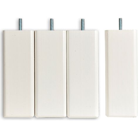 Lot de 4 pieds de lit carrés en bois – Hauteur 15 cm – Couleur blanc – Tige filetée 8 mm pour sommiers standards – Bellecour