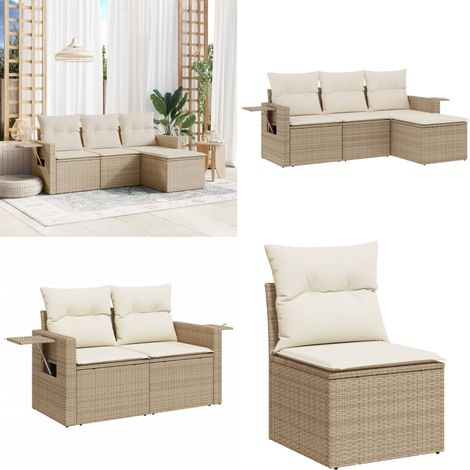 Salon de jardin avec coussins 4 pcs beige résine tressée - Salon De Jardin - Meuble De Jardin - Canapé Extérieur - Ensemble Salon - Rattan Imitation - Home & Living (1/5)