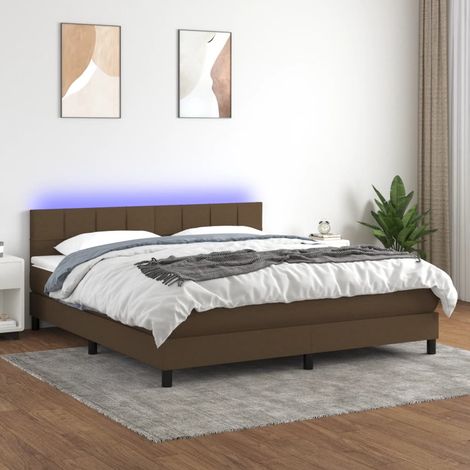 Lit Adulte - Sommier tapissier matelas et LED - Ensemble de lit tapissier - Chambre Intérieur Marron foncé 180x200cm Tissu XRKJY4143153 (1/5)