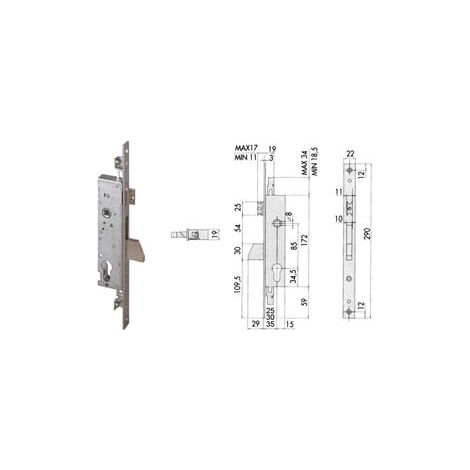 SERRATURA TRIPLICE DA INFILARE PER MONTANTI CON CATEN. E SCROCCO 46225  mm.30 (46225300)    CISA