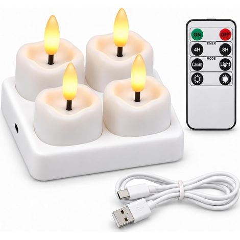 Bougies LED rechargeables télécommande minuterie – Blanc, flamme vacillante, USB-C, style 1 (1/5)