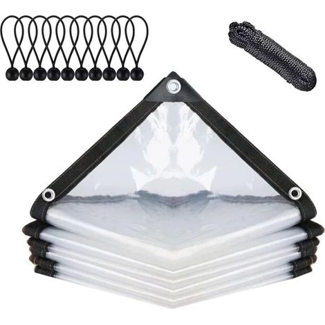 Bâche étanche Transparente avec œillets, bâche de Protection pour Meubles de Jardin, Isolation des Plantes, avec Corde de Liaison, 3x3 m (1/4)