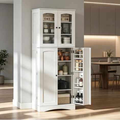 Armoire de cuisine haute 60x40x162 cm en MDF blanc, avec rangement, pour cuisine FloraGrace (1/5)