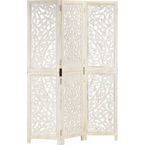 Cloison de séparation 3 panneaux-Paravent-Séparateur de pièce Blanc 120x165 cm Bois manguier 350538 (1/5)