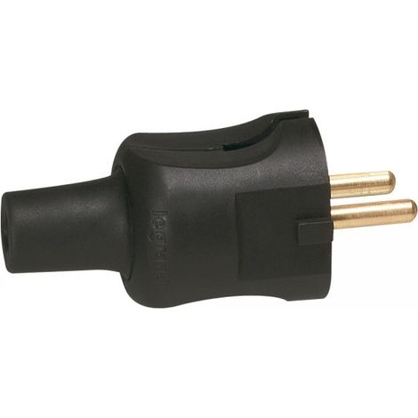 Fiche caoutchouc 2 Pôles 16A noir sortie droite LEGRAND 050451 (1/4)