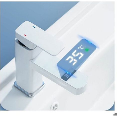 Robinet mitigeur lavabo salle de bain laiton chromé + blanc, mousseur Neoperl (1/4)