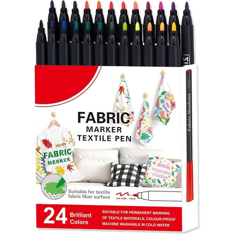 Marqueurs Textiles pour Vêtements Marqueurs Peinture pour Tissus 12/24 Couleurs - Stylo à Peinture Lavable sur Tissu Aquarelle Textile pour Linge Coton Polyester Graffiti Maison Extérieur (1/5)