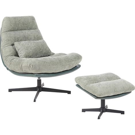 Beliani Swivel Armchair Light Green Chenille Solid with Footstool Single Fabric, Armless, Foam Filling, Foam, Seat Height 45 cm, Footrest, Holds up to 250 kg, 82 x 55 x 89 cm, 100% Polyester TOVIK (1/5)