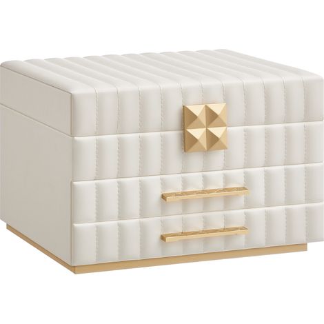 SONGMICS HOME ANAH Collection - Boîte à Bijoux à 3 Étages avec Miroir, Organiseur, avec 2 Tiroirs, Surface PU avec Coutures, Effet Suspendu, 21,5 x 24 x 15,8 cm, Idée Cadeau, Blanc Nuage (1/5)