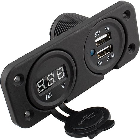 Digitales DC-LED-Voltmeter mit zwei USB-Anschlüssen und 2-A-Ladegerät für Auto, Boot und Marine (1/5)