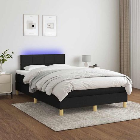 Cama box spring con colchón LED tela negro 120x200 cm (1/5)