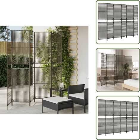 The Living Store Cloison de séparation 6 panneaux gris résine tressée - Cloison De Séparation - Paravent - Séparateur De Pièce - Décoration Murale - Écran D'intimité