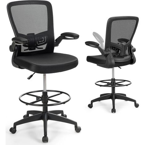 COSTWAY Set of 2 Mesh Drafting Chair Tall Home Office Chair w/ Flip-up Armrests (1/5)