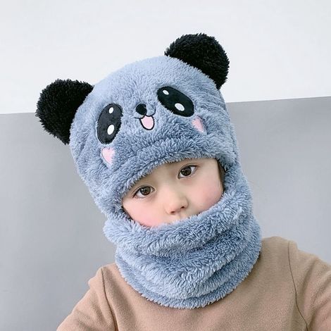 Cagoule thermique en polaire (1 pièce) pour enfants de 2 à 15 ans, bonnet et écharpe multifonctions originaux à motifs animaux, pour les activités de plein air des petits garçons et filles, bleu (1/5)