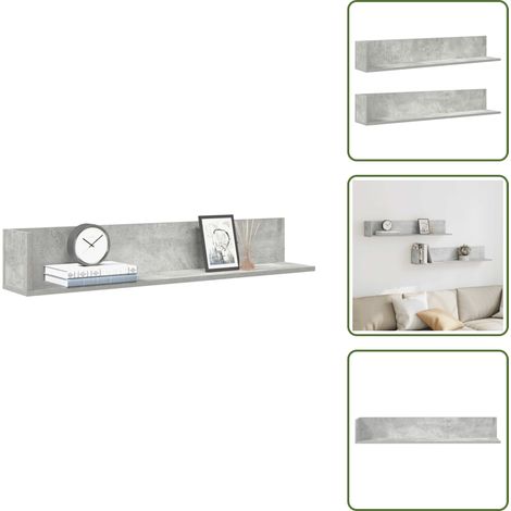 The Living Store Wandregale 2 Stk. Betongrau 100x16,5x16,5 cm Holzwerkstoff - Holzwerkstoff (1/5)