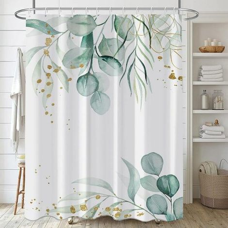 Rideau de douche en feuille de bananier botanique - lavable en machine - facile à installer - avec crochets, adapté aux salles de bain (1/5)
