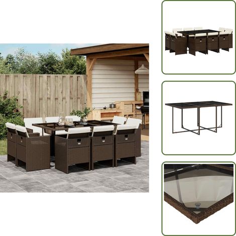 Cuscini per sedie - vidaXL Set da Pranzo da Giardino 11 pz con Cuscini Polyrattan Marrone - Rattan PE