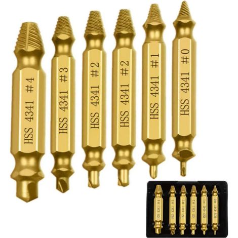 Extracteur de Vis Cassées,Lot de 6 Extracteurs de Vis, Extracteur de Vis Endommagé Extracteur à Vis à TêTe Double Extracteur de Vis Dénudé pour Vis à Tête Dénudée, écrous, Boulons (Or) (1/5)