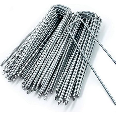 Lot de 50 piquets de fixation pour filet de paillis, piquets de clôture de jardin de camping, 150 mm de long, 25 mm de large, 3 mm de diamètre.