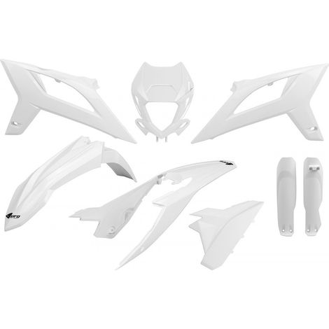 UFO 2025/11 SET DI PLASTICA (KIT COMPLETO) CON COPERTURE TELESCOPICHE (AMMORTIZZATORI) BETA RR 250 / 300 / 350 / 400 / 450 '25-'26 COLORE BIANCO