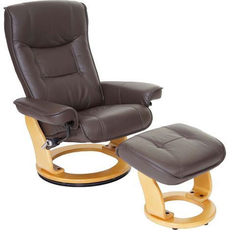MCA fauteuil relax Hamilton, fauteuil de télévision, tabouret, cuir, charge 130kg - marron, nature (1/5)