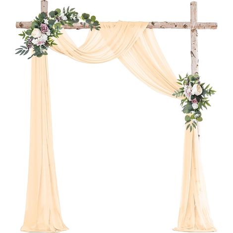 Rideau Arche Mariage en Tulle Transparent, Mariage Voilage Drapés en Mousseline Arche Tenture Décoration pour Photographie, Fête, Cérémonie, Rideau de Gaze (1/5)