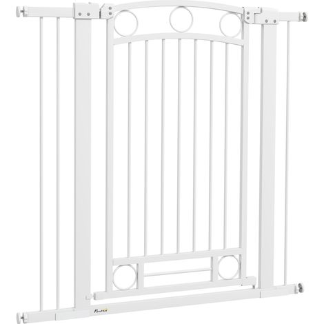 Barrière pour chien à largeur réglable de 76 à 104 cm, barrière de sécurité avec 2 extensions, blanche (1/5)