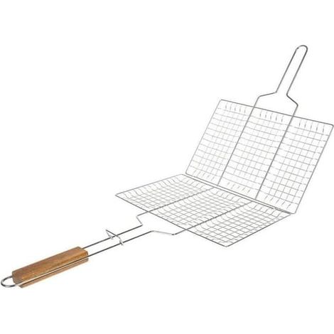 Grille double - 34 x 22 cm - Acier chromé - Poignée en bois - Système de verrouillage (1/5)