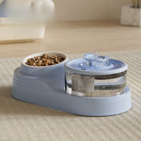 Nouvelle fontaine à eau pour animaux de compagnie avec port USB, protège-cou pour chat, distributeur de nourriture et distributeur d'eau courante. (1/5)
