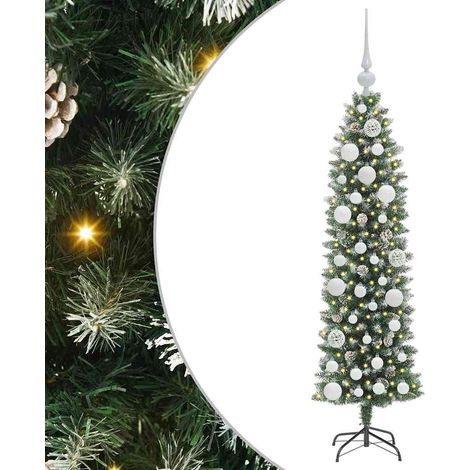 Arbre de Noël，Sapin de Noël artificiel slim avec 150 LED Vert et blanc 120 cm CFW28707 (1/5)