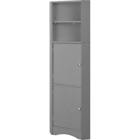Armoire d'angle de salle de bain avec étagères réglables, 36,5 x 36,5 x 155 cm, gris clair (1/5)