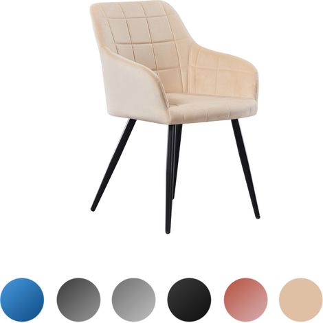 Chaise de salle à manger en velours Camden LUX simple avec accoudoirs - Chaise rembourrée avec pieds en métal pour salle à manger, cuisine - Crème