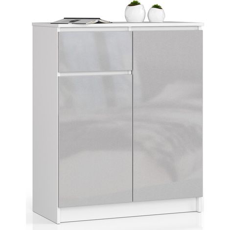 Commode : 2 Portes, Blanc, Noir, 104 × 125 × 39 cm, poignées dorées (1/5)