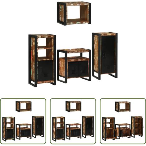 Badezimmerregal - Badezimmermöbel-Set mit Regal 4 pcs Mehrfarbig Massives Altholz (1/5)