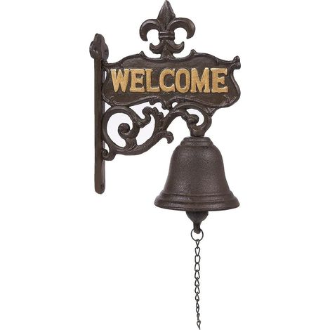 1 cloche de porte en fonte, style antique vintage, inscription welcome, noir, 17 x 22,6 x 2 cm, pour entrée extérieure ou décoration intérieure (1/5)