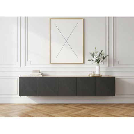 Bobochic – Meuble TV suspendu 200 cm – 4 portes – 6 étagères – Couleur gris foncé – Style moderne – Fabriqué en Europe (1/5)