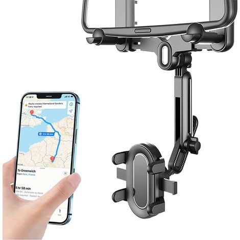 Universel Porte Téléphone Voiture Rotatif à 360 Degrés, Support De Téléphone Rétroviseur Portable De Voiture 360° Flexible, Support Mobiles Rétractable Multifonctionnel Rotatif pour Smartphone (1/5)