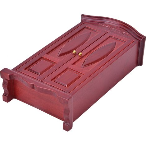 Armoire miniature vintage en bois à double porte, échelle 1:12, accessoire pour maison de poupée, mobilier rouge bordeaux (1/5)