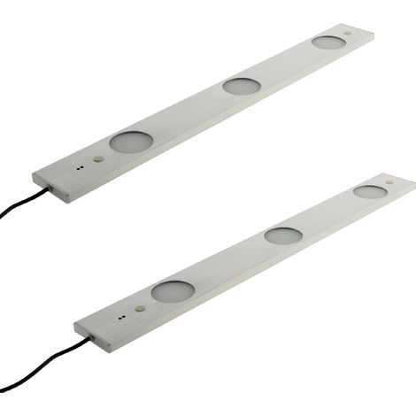 Zenitech – Lot de 2 réglettes LED 3x 6,2W – Interrupteur et capteur de mouvement – 50cm – Inox brossé – Éclairage de plan de travail