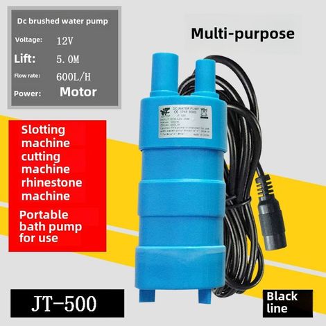 Pompe submersible 12 V CC, hauteur de refoulement 5,1 m, pompe à haute pression, micro-pompe, pompe d'équipement, pompe droite JT500 (pompe à eau bleue 12 V, fil noir) (1/5)
