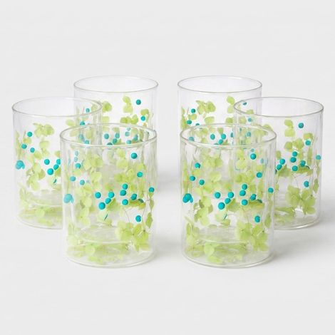 Set 6 bicchieri in vetro decorati Flowers Pearls - Verde (1/3)