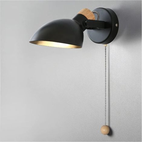 Applique de Chevet avec Interrupteur à Tirette, Lampe Murale E14 Moderne Nordique Abat-jour en Métal Lampe de Lecture Réglable pour Chambre Salon Bureau Couloir Escalier,Noir (1/5)
