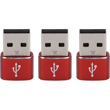 3er-Pack USB 2.0 Stecker auf Typ-C Buchse Adapter für USB-Sticks, Metall, für Laptops und Mobiltelefone (rot) (1/5)