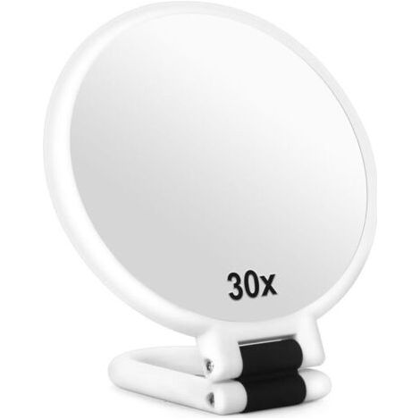Pair Miroir Grossissant x 30 Double Face Miroir Pliable avec Poignée, Miroir de Maquillage à Main de Coiffeurs Miroir Pliant pour Divers Détails(Blanc)