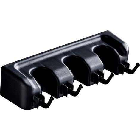 MINKUROW Multifunktionaler Besenhalter zur Wandmontage, Kleiderbügelhalter für Ihre Küche, Garage, Waschküche (3 Schlitze und 4 Haken, Schwarz)