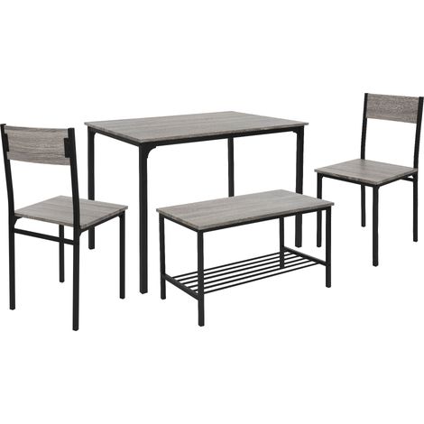 ML-Design Esstisch Set 4-teilig, Eiche-Grau, Esszimmertisch mit 2 Stühlen & 1 Bank, Essgruppe für 4 Personen, Sitzgruppe Küchentisch Metallrahmen, Bartisch Set, Esszimmergruppe für Küche & Esszimmer