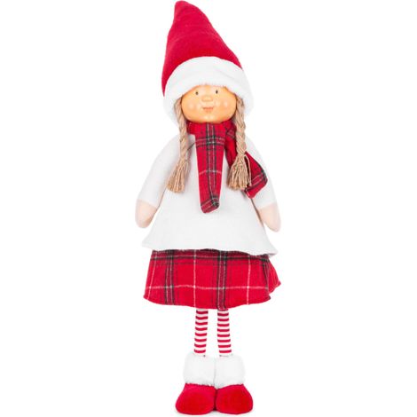 Figur MagicHome Weihnachten, Mädchen mit rotem Schal, Stoff, rot-weiß, 31x18x90 cm (1/3)