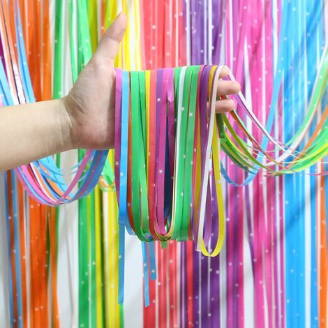 Hintergrundvorhang – Bunte Metallic-Fransen – 1 m x 2,5 m – Für Fotoboxen bei Hochzeiten und Geburtstagen – 3er-Set (1/5)
